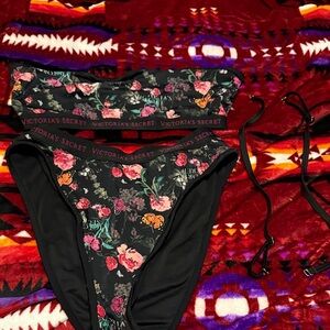 Victoria's Secret Black and Pink Floral 2 piece bikini with convertible straps